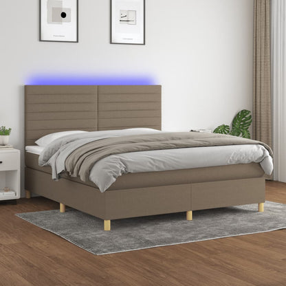 Letto a Molle con Materasso e LED Tortora 180x200 cm in Tessuto | homemem39