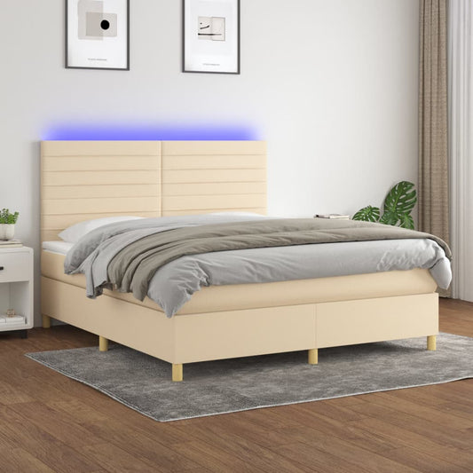 Letto a Molle con Materasso e LED Crema 180x200 cm in Tessuto - homemem39