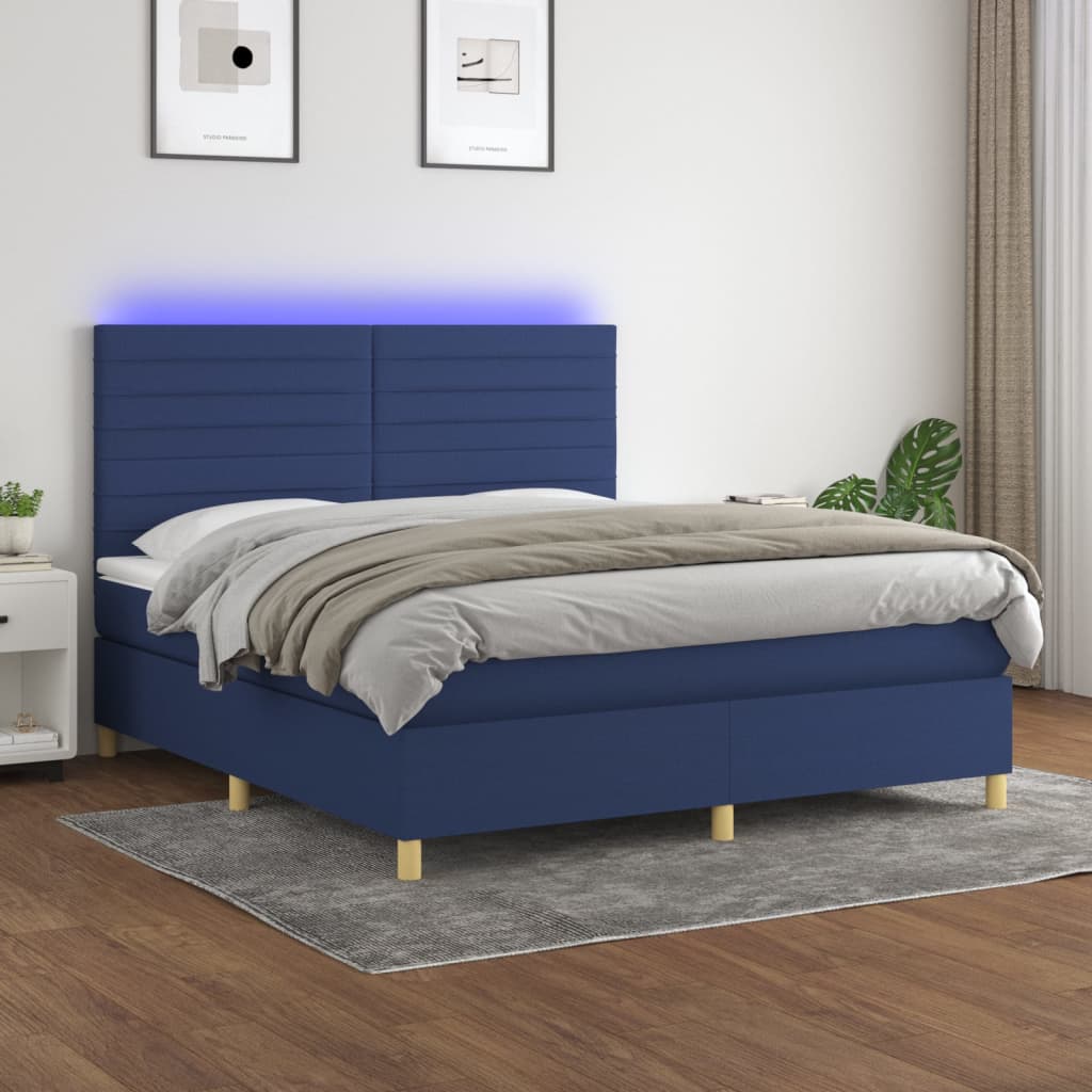 Letto a Molle con Materasso e LED Blu 180x200 cm in Tessuto | homemem39