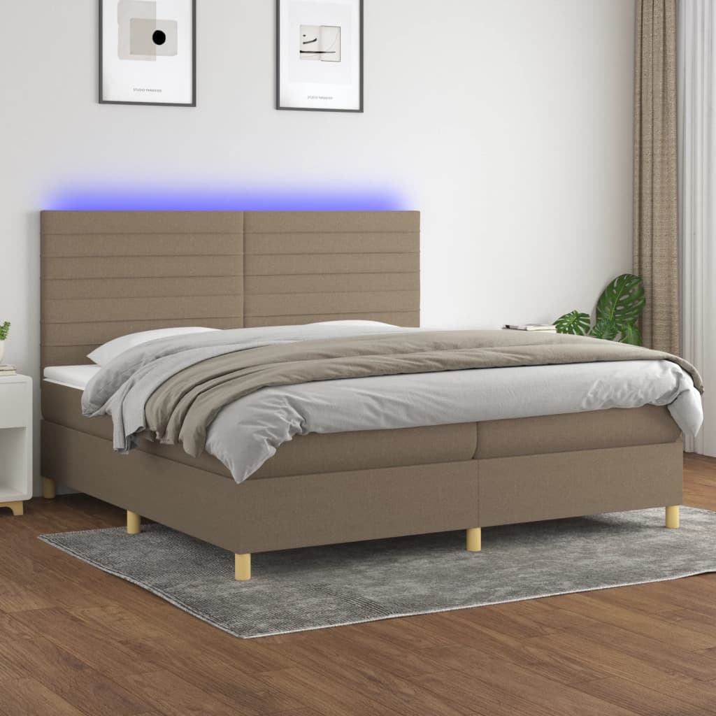 Letto a Molle Materasso e LED tortora 200x200cm in Tessuto - homemem39