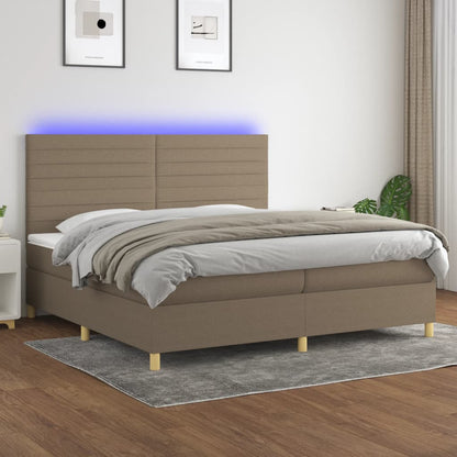 Letto a Molle Materasso e LED tortora 200x200cm in Tessuto - homemem39