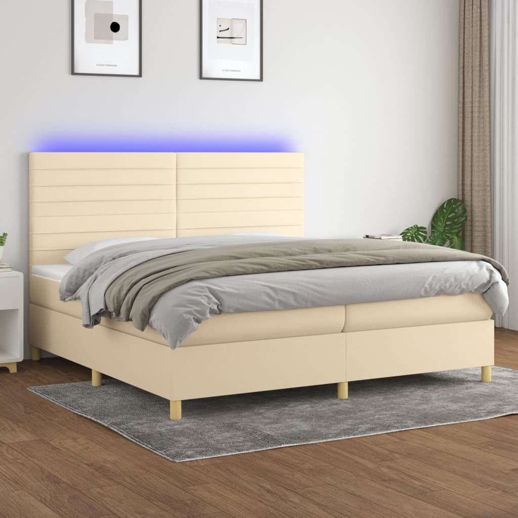Letto a Molle Materasso e LED bianco 200x200cm in Tessuto - homemem39