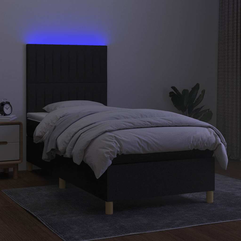 Letto a Molle con Materasso e LED Nero 80x200 cm in Tessuto
