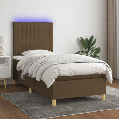 Letto a Molle Materasso e LED Marrone Scuro 80x200cm in Tessuto - homemem39