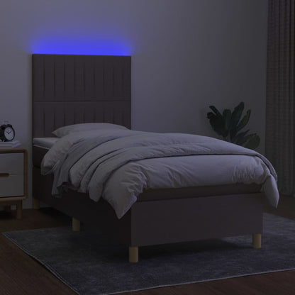 Letto a Molle con Materasso e LED Tortora 80x200 cm in Tessuto