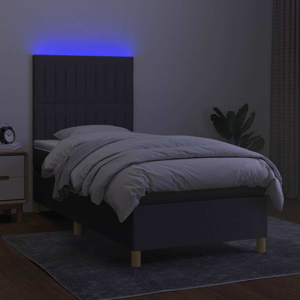 Letto a Molle Materasso e LED Grigio Scuro 90x190 cm in Tessuto