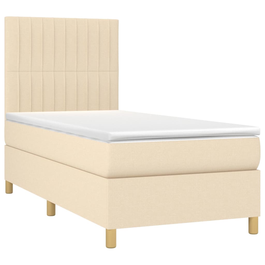 Letto a Molle con Materasso e LED Crema 90x190 cm in Tessuto - homemem39