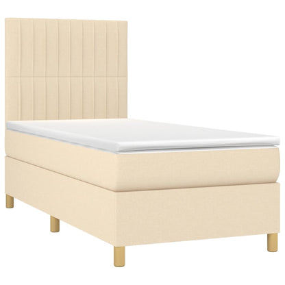 Letto a Molle con Materasso e LED Crema 90x190 cm in Tessuto - homemem39