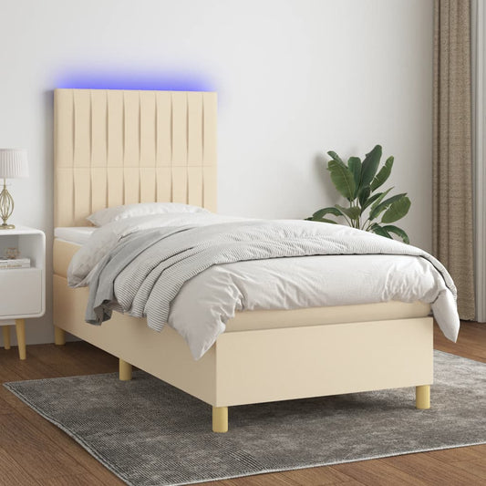 Letto a Molle con Materasso e LED Crema 90x190 cm in Tessuto - homemem39