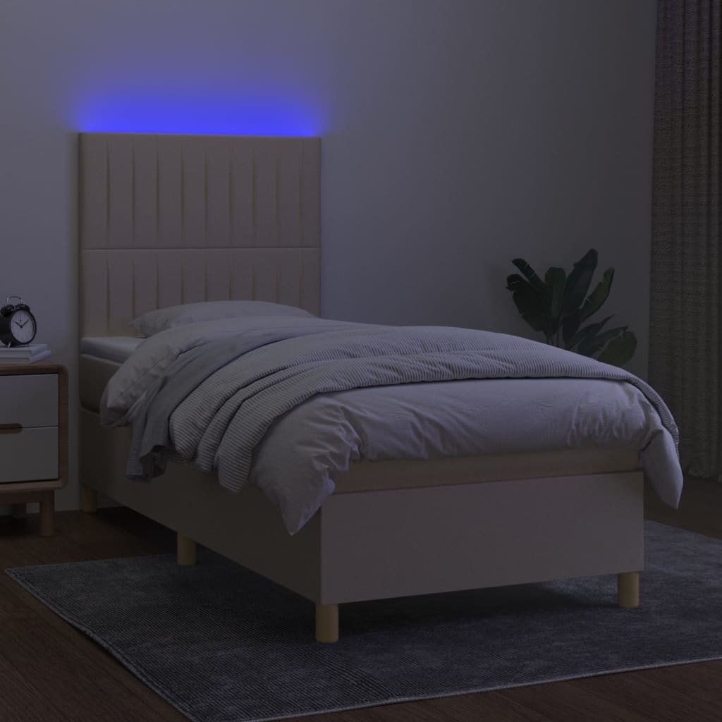 Letto a Molle con Materasso e LED Crema 90x200 cm in Tessuto