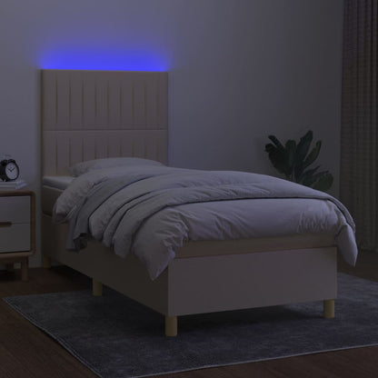 Letto a Molle con Materasso e LED Crema 90x200 cm in Tessuto