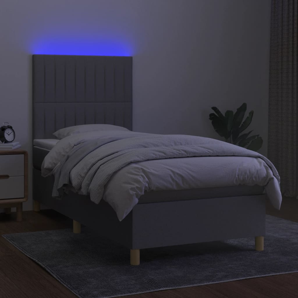 Letto a Molle Materasso e LED Grigio Chiaro 100x200 cm Tessuto - homemem39