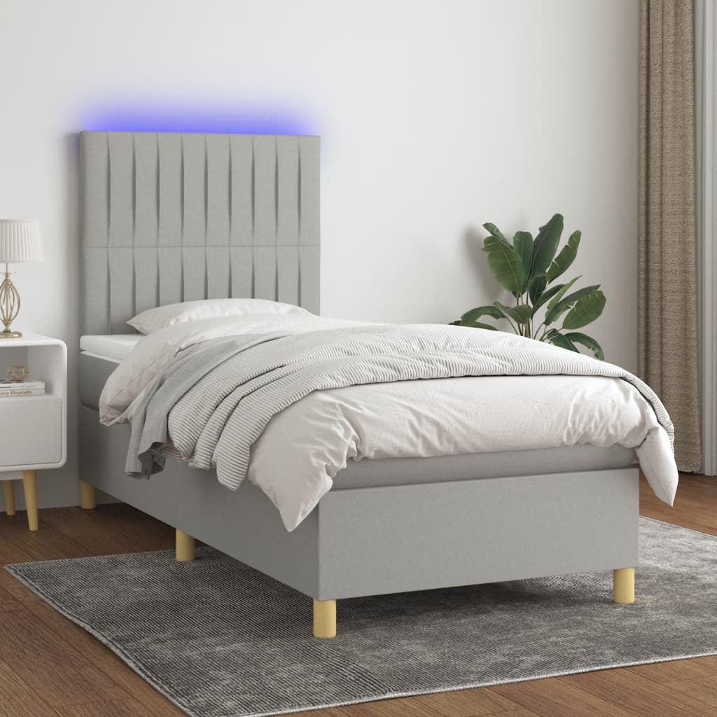 Letto a Molle Materasso e LED Grigio Chiaro 100x200 cm Tessuto - homemem39