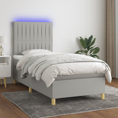 Letto a Molle Materasso e LED Grigio Chiaro 100x200 cm Tessuto - homemem39