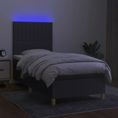 Letto a Molle Materasso e LED Grigio Scuro 100x200cm in Tessuto - homemem39