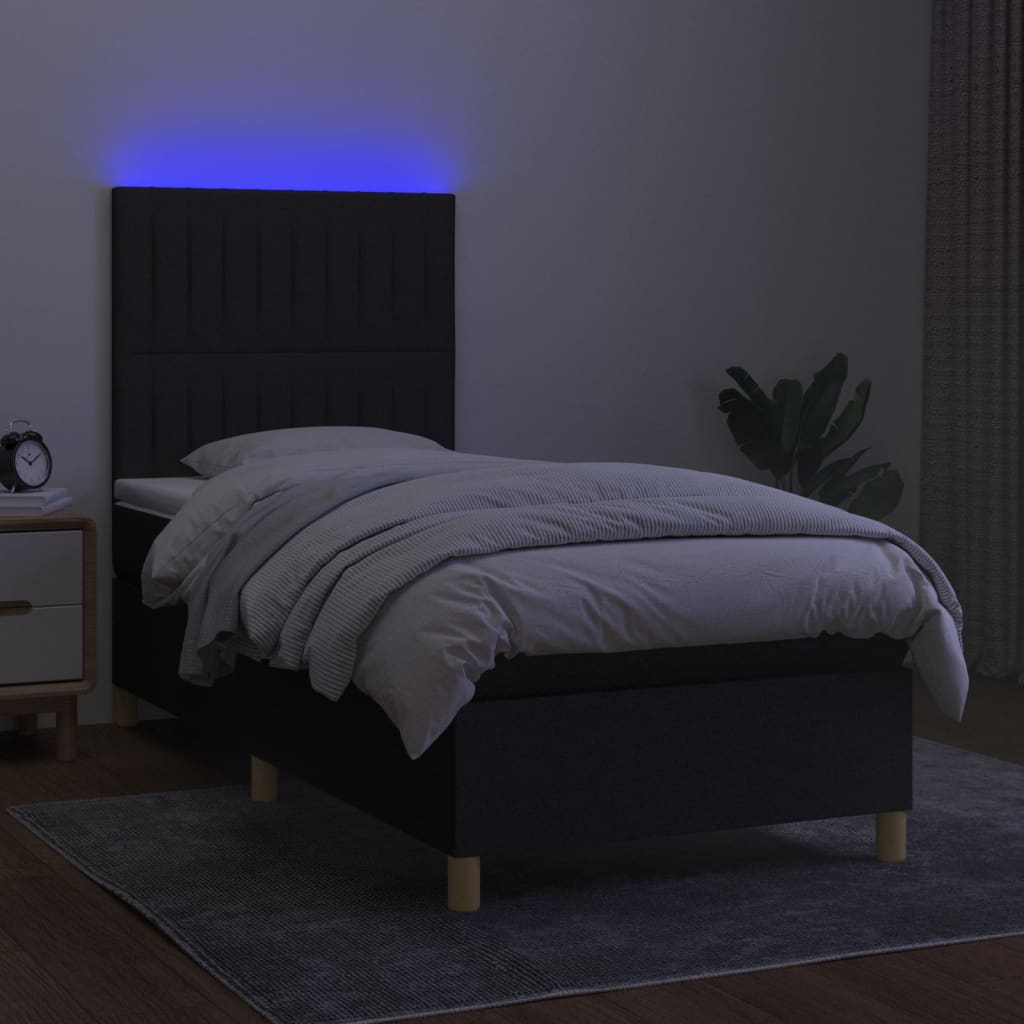 Letto a Molle con Materasso e LED Nero 100x200 cm in Tessuto - homemem39