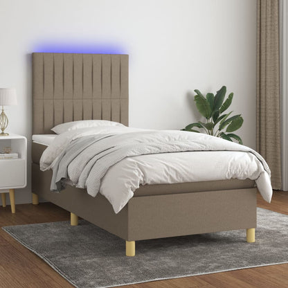 Letto a Molle con Materasso e LED Tortora 100x200cm in Tessuto - homemem39