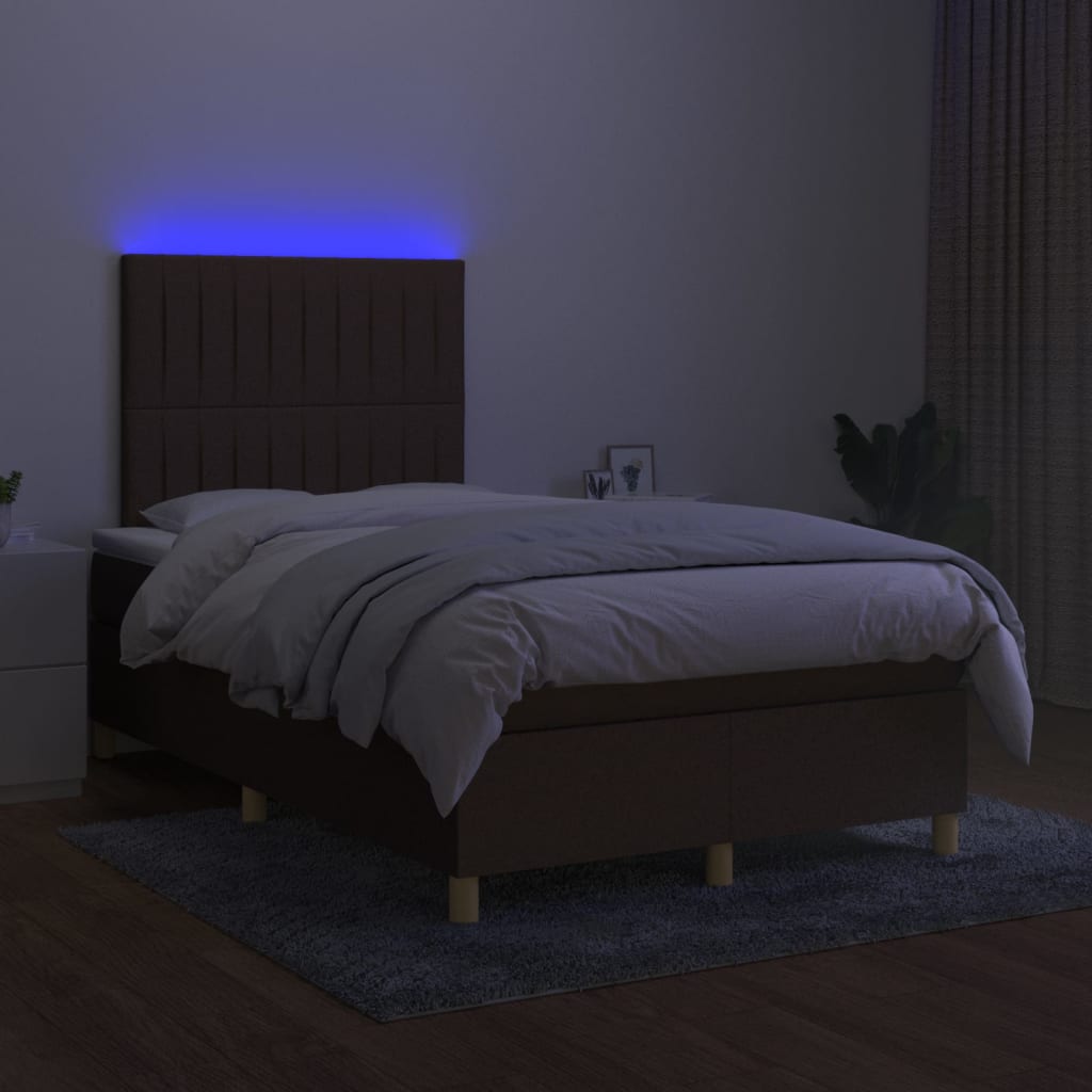 Letto a Molle Materasso e LED Marrone Scuro 120x200 cm Tessuto - homemem39