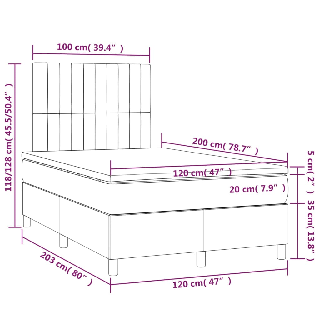 Letto a Molle Materasso e LED Marrone Scuro 120x200 cm Tessuto - homemem39