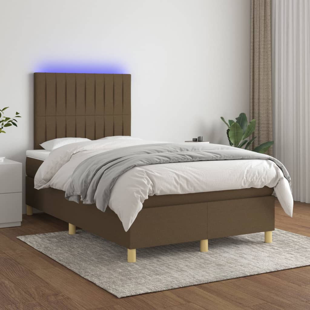 Letto a Molle Materasso e LED Marrone Scuro 120x200 cm Tessuto - homemem39