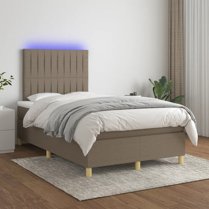 Letto a Molle con Materasso e LED Tortora 120x200cm in Tessuto | homemem39
