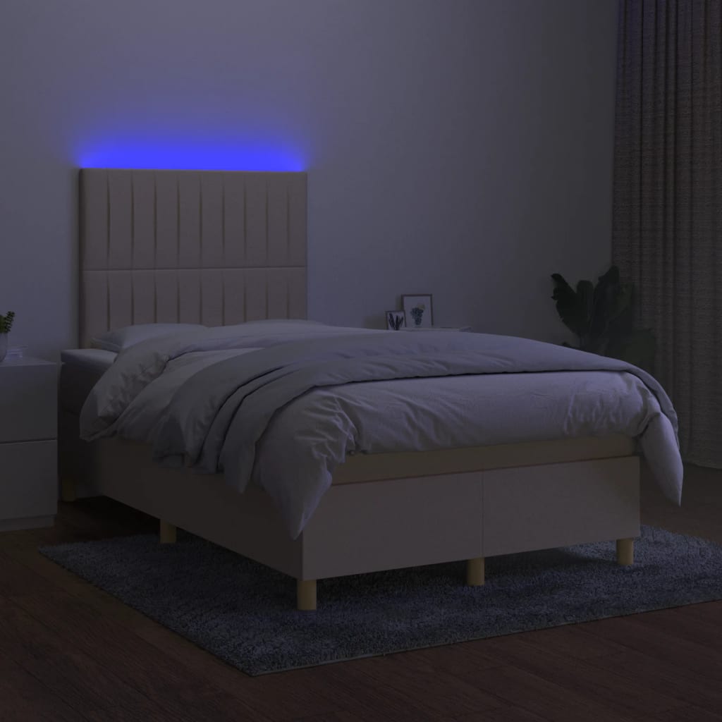 Letto a Molle con Materasso e LED Crema 120x200cm in Tessuto - homemem39