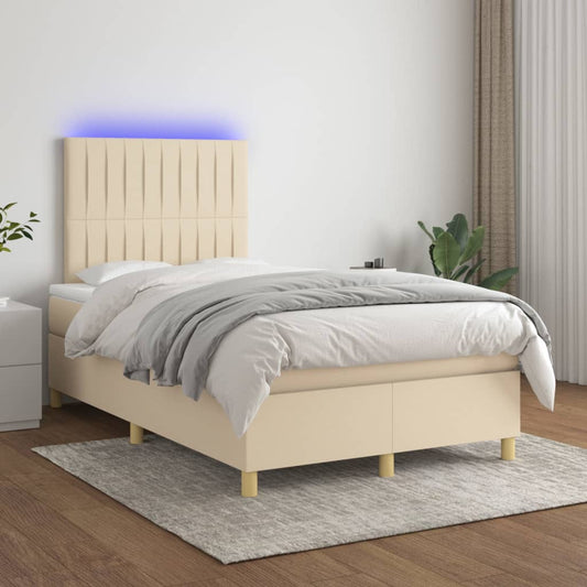 Letto a Molle con Materasso e LED Crema 120x200cm in Tessuto - homemem39