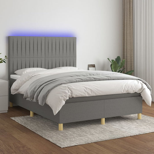 Letto a Molle Materasso e LED Grigio Scuro 140x190cm in Tessuto - homemem39