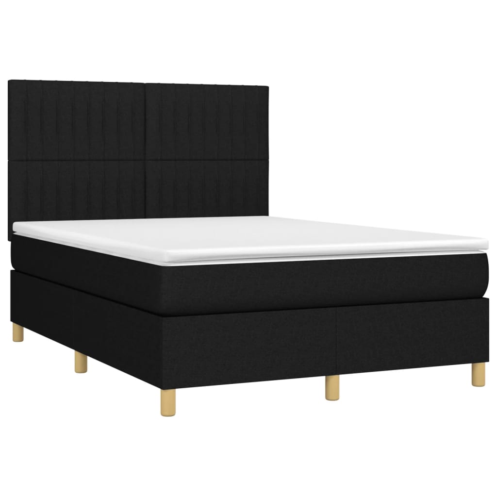 Letto a Molle con Materasso e LED Nero 140x190 cm in Tessuto - homemem39