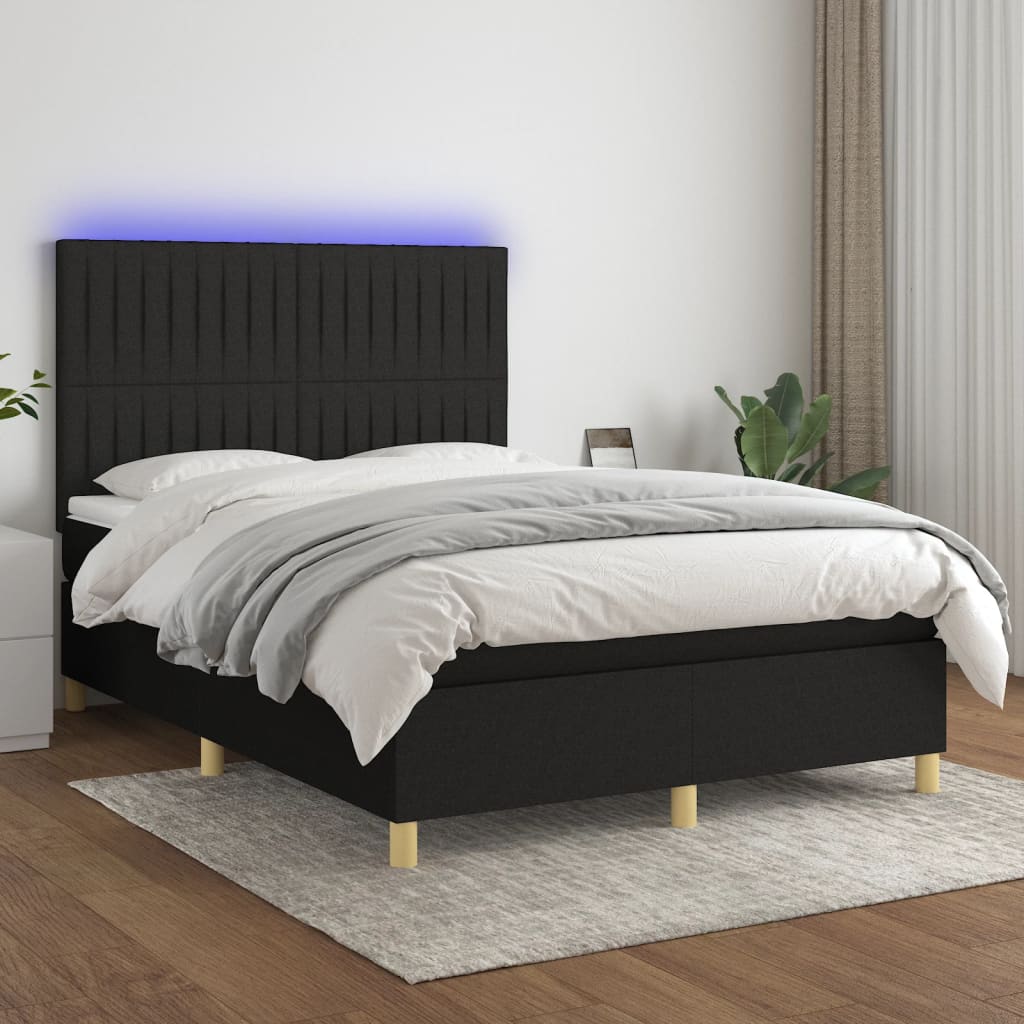 Letto a Molle con Materasso e LED Nero 140x190 cm in Tessuto - homemem39