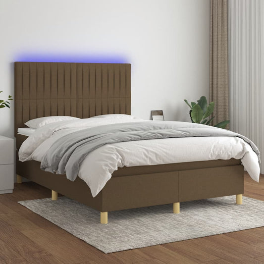 Letto a Molle Materasso e LED MarroneScuro 140x190cm in Tessuto - homemem39