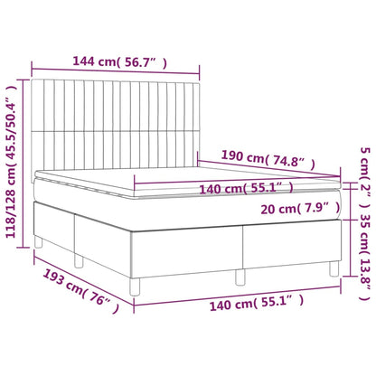 Letto a Molle con Materasso e LED Crema 140x190 cm in Tessuto | homemem39