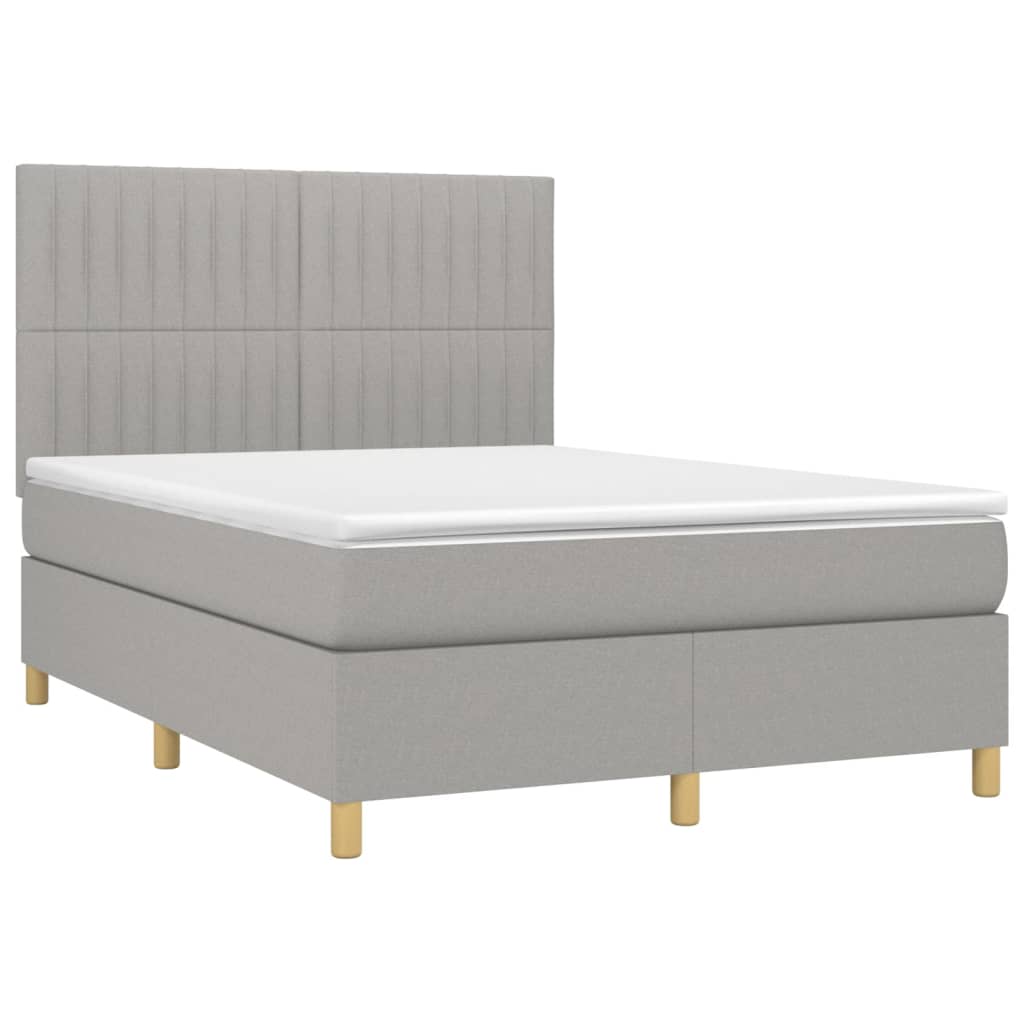 Letto a Molle Materasso e LED Grigio Chiaro 140x200 cm Tessuto - homemem39