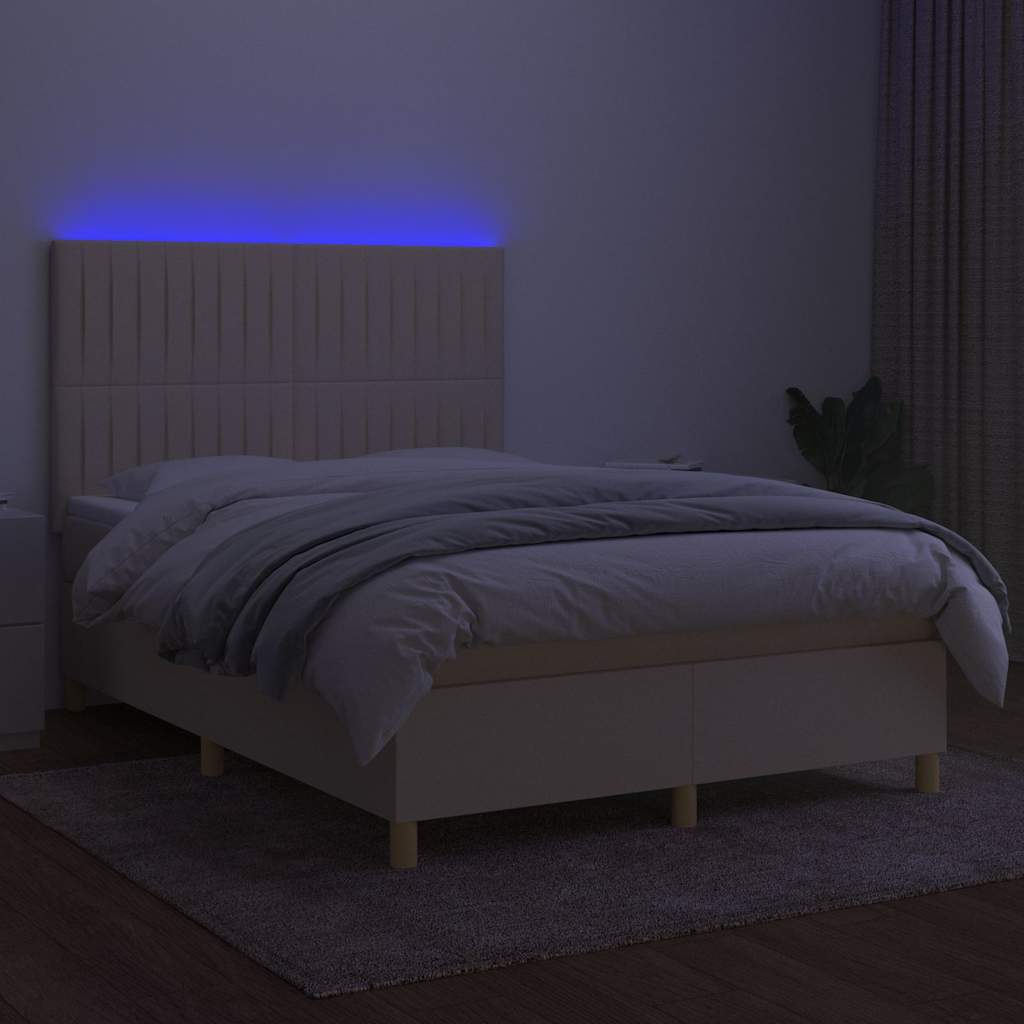 Letto a Molle con Materasso e LED Crema 140x200 cm in Tessuto