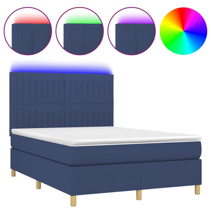 Letto a Molle con Materasso e LED Blu 140x200 cm in Tessuto - homemem39