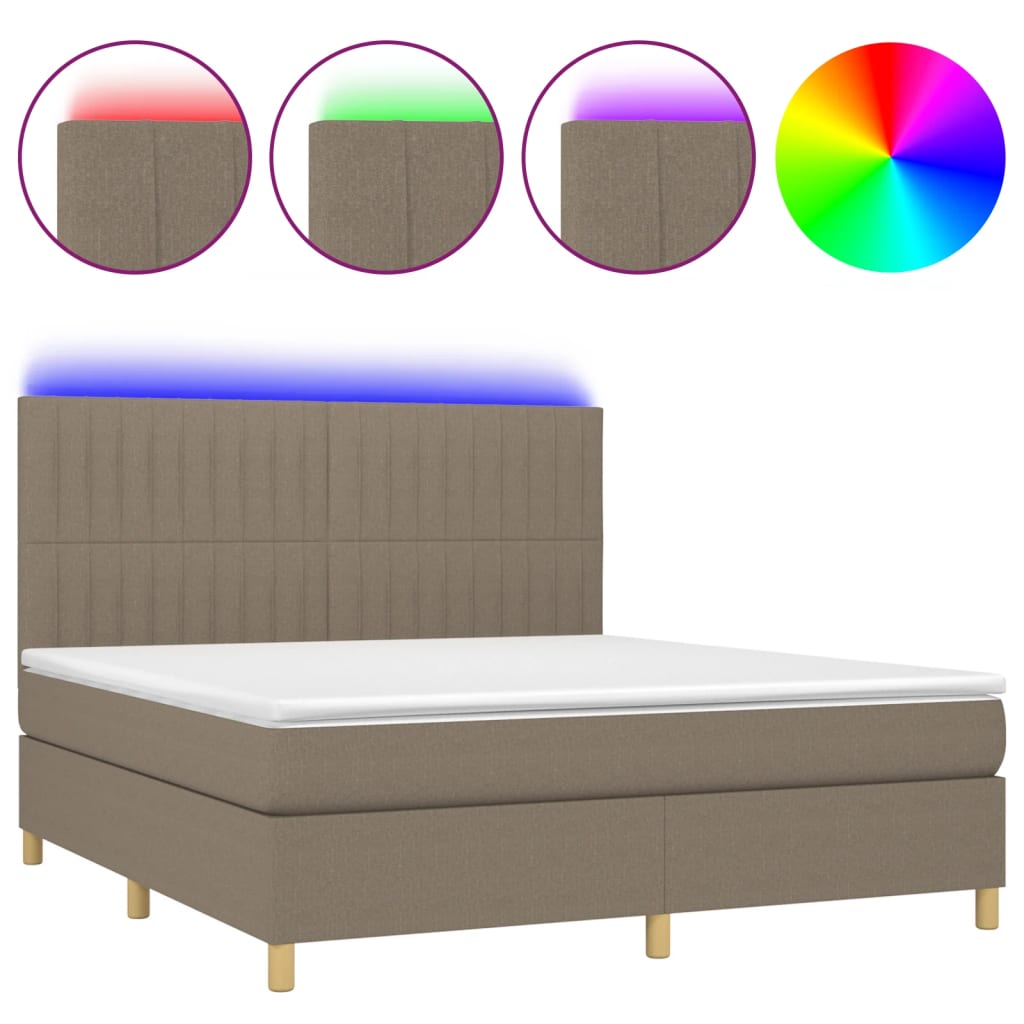 Letto a Molle con Materasso e LED Tortora 160x200 cm in Tessuto