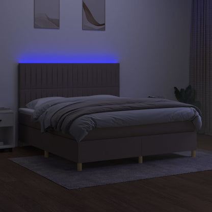 Letto a Molle con Materasso e LED Tortora 160x200 cm in Tessuto