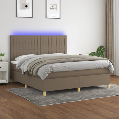 Letto a Molle con Materasso e LED Tortora 160x200 cm in Tessuto