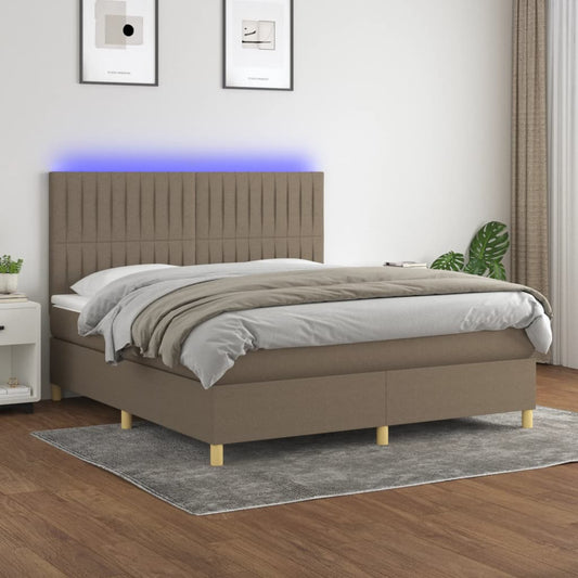 Letto a Molle con Materasso e LED Tortora 160x200 cm in Tessuto