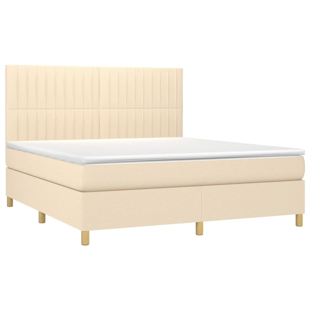 Letto a Molle con Materasso e LED Crema 160x200 cm in Tessuto - homemem39