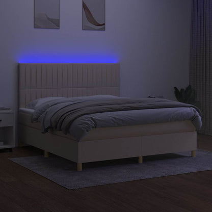 Letto a Molle con Materasso e LED Crema 160x200 cm in Tessuto