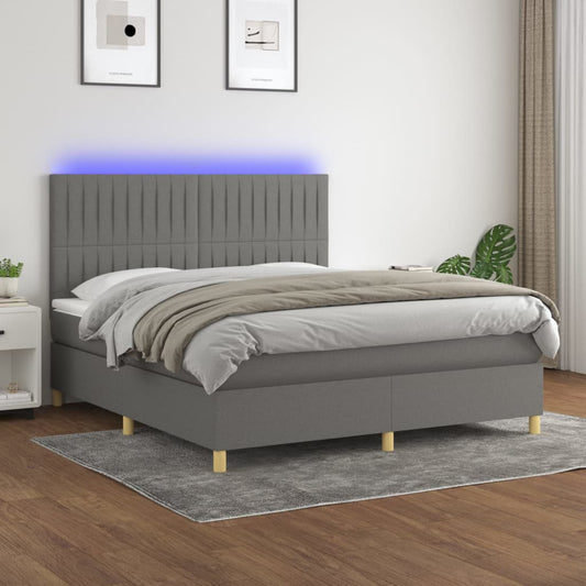 Letto a Molle Materasso e LED Grigio Scuro 180x200cm in Tessuto - homemem39