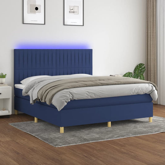 Letto a Molle con Materasso e LED Blu 180x200 cm in Tessuto - homemem39