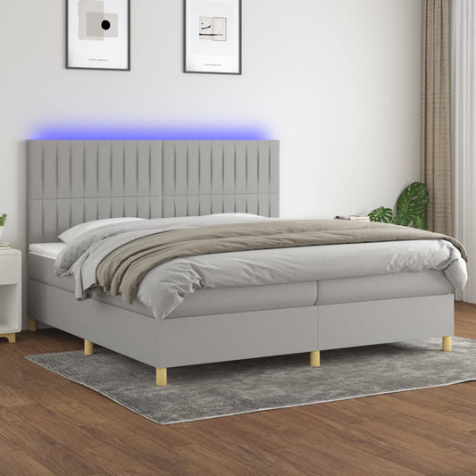 Letto a Molle Materasso e LED Grigio Chiaro 200x200 cm Tessuto - homemem39