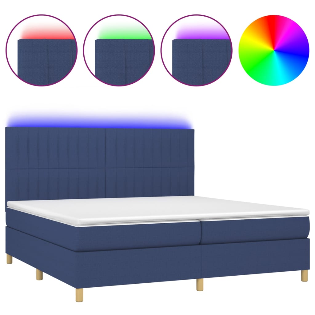 Letto a Molle Materasso e LED Blu 200x200cm in Tessuto - homemem39