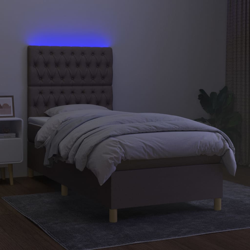 Letto a Molle con Materasso e LED Tortora 80x200 cm in Tessuto