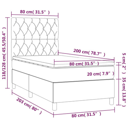 Letto a Molle con Materasso e LED Tortora 80x200 cm in Tessuto