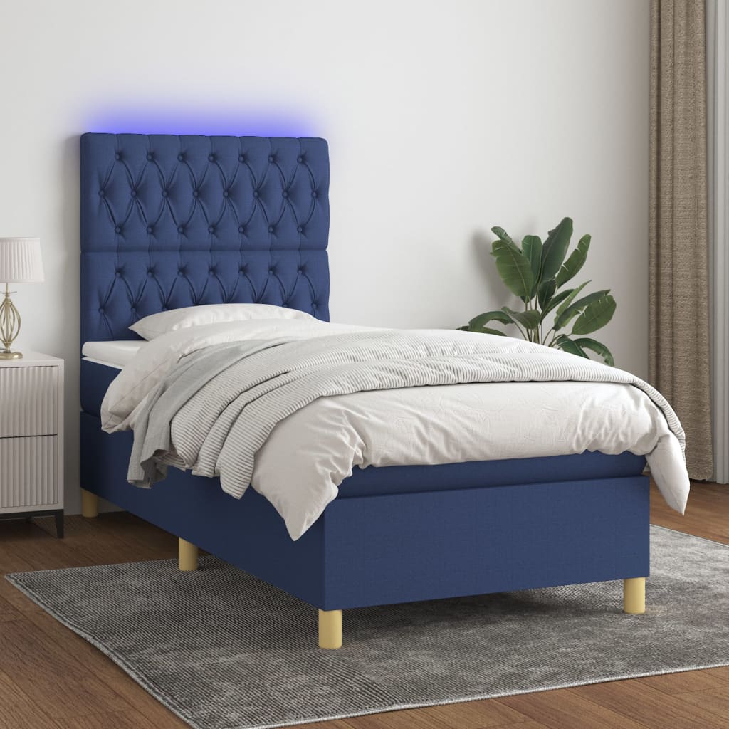 Letto a Molle con Materasso e LED Blu 80x200 cm in Tessuto - homemem39