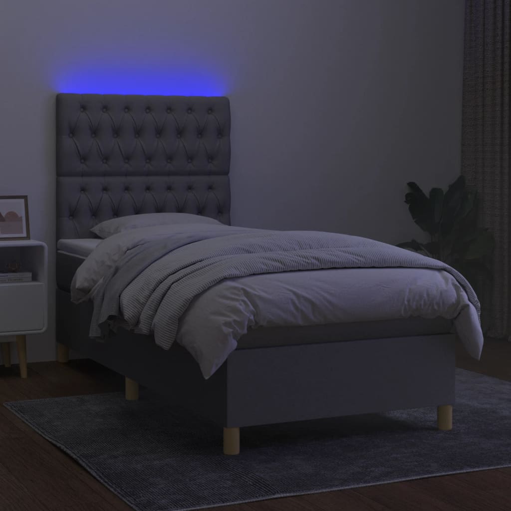 Letto a Molle Materasso e LED Grigio Chiaro 90x200 cm Tessuto