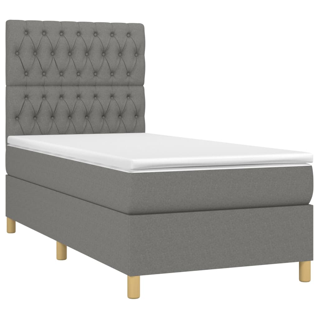 Letto a Molle Materasso e LED Grigio Scuro 90x200 cm in Tessuto